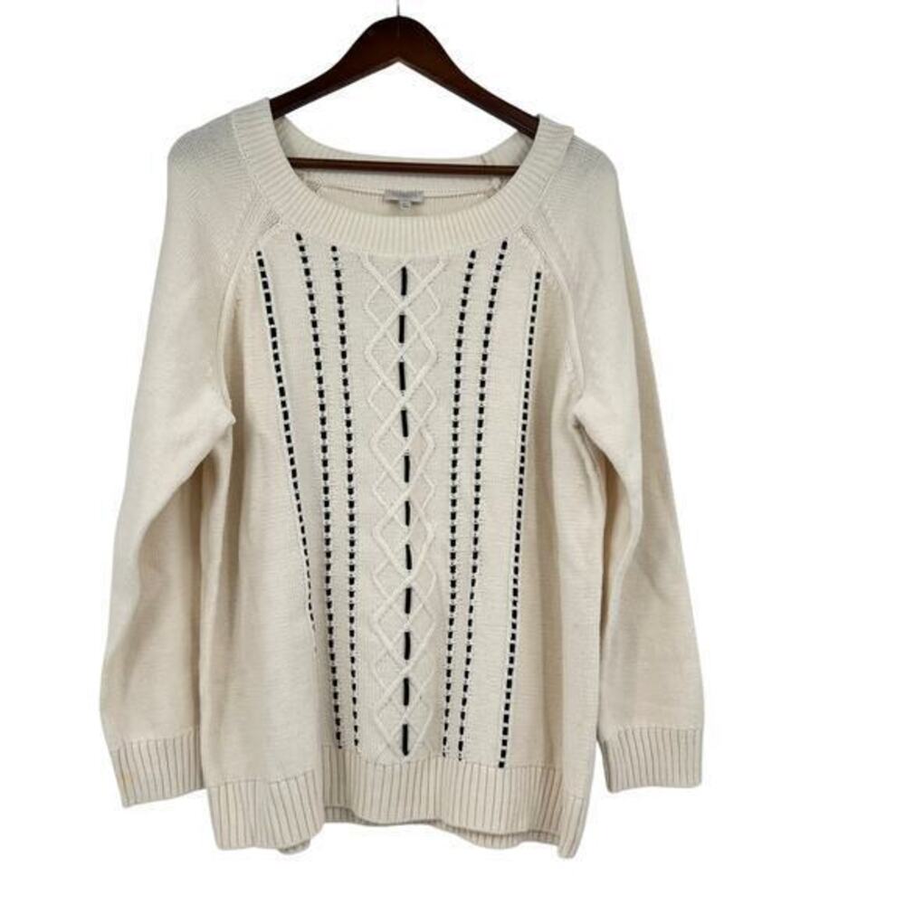 NEW TALBOTS Woman's plus size Black Velvet Ribbon Sweater Cream Cable Knit sz 2X